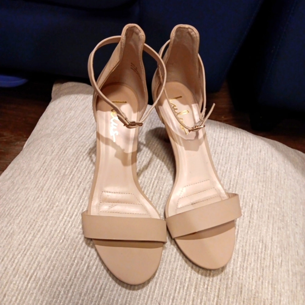 Lulus Elegant Beige Ankle Strap Heels Size 8